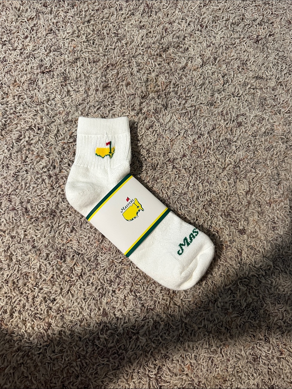 Masters White Crew Socks with Yellow Map & Green Accents
